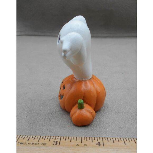Ghost Popping Out of Pumpkin Trio Vintage Halloween Ceramic 2.5" Hand Painted - Picture 3 of 8